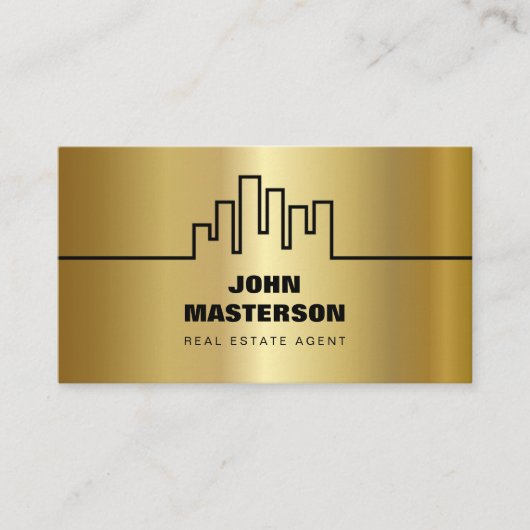 QR Code Simple Gold & Black Real Estate Agent 名刺 (正面)
