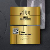 QR Code Simple Gold & Black Real Estate Agent 名刺