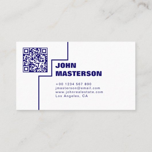 QR Code Simple Royal Blue Real Estate Agent 名刺 (裏面)