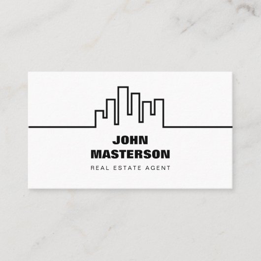 QR Code Simple White & Black Real Estate Agent 名刺 (正面)