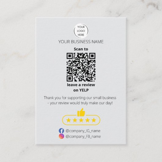 QR code small business review GOOGLE and YELP  名刺 (正面)