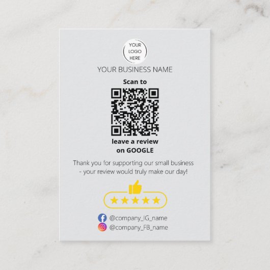 QR code small business review GOOGLE and YELP 名刺 (裏面)