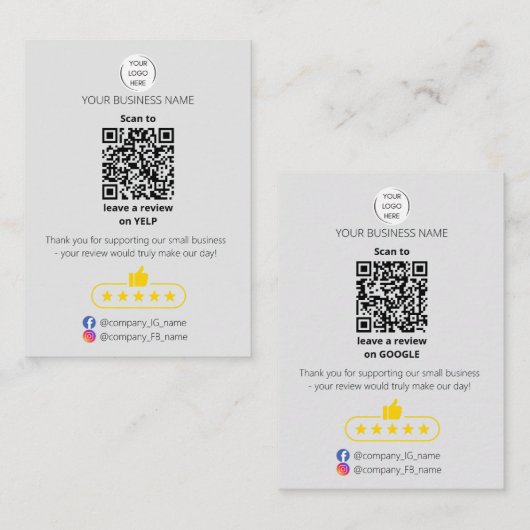 QR code small business review GOOGLE and YELP 名刺 (正面/裏面)