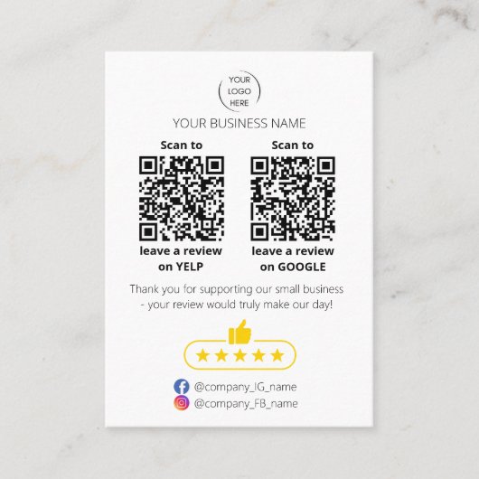 QR code small business review GOOGLE and YELP  名刺 (正面)