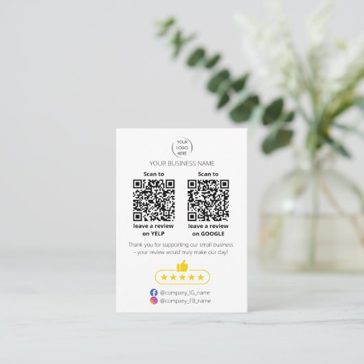 QR code small business review GOOGLE and YELP  名刺 (スタンド正面)