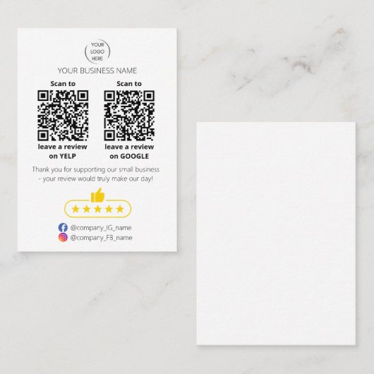 QR code small business review GOOGLE and YELP  名刺 (正面/裏面)