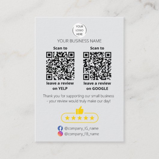 QR code small business review GOOGLE and YELP 名刺 (正面)