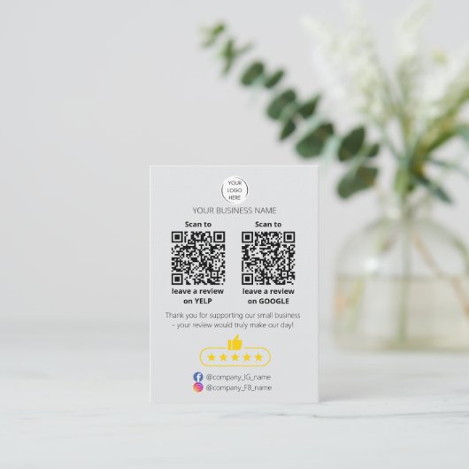 QR code small business review GOOGLE and YELP 名刺 (スタンド正面)