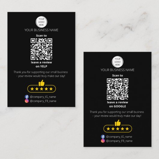 QR code small business review GOOGLE and YELP  名刺 (正面/裏面)