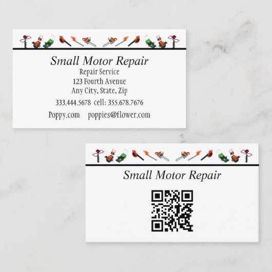 QR Code Small Engine Repair Custom Business Cards 名刺 (正面/裏面)