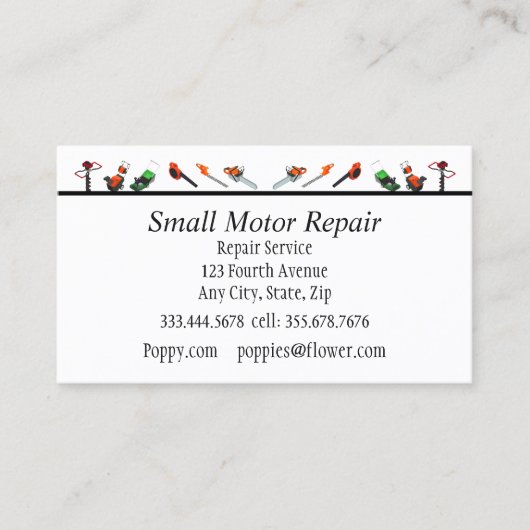 QR Code Small Engine Repair Custom Business Cards 名刺 (正面)