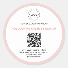 QR Code Social Media Bakery Business Logo ラウンドシール