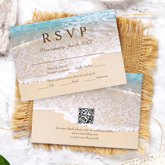 QR Code Summer Ocean Waves Tropical Beach Wedding 出欠カード
