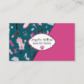 QR Code Teal Girly Mid-Century Pet Groomer 名刺 (正面)