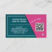 QR Code Teal Girly Mid-Century Pet Groomer II 名刺 (裏面)