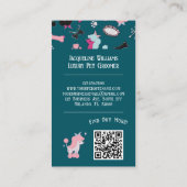 QR Code Teal Girly Mid-Century Pet Groomer III 名刺 (裏面)