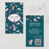QR Code Teal Girly Mid-Century Pet Groomer III 名刺 (正面/裏面)