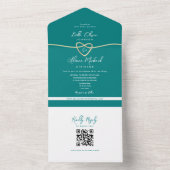 QR Code Teal Gold Heart Wedding オールインワン招待状 (内側)