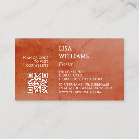 QR Code Terracotta Gold Watercolor Background 名刺 (裏面)
