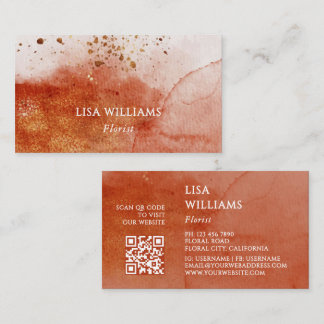 QR Code Terracotta Gold Watercolor Background 名刺