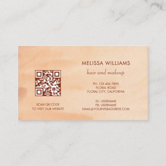 QR Code Terracotta Simple Watercolor Background 名刺 (裏面)