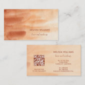 QR Code Terracotta Simple Watercolor Background 名刺 (正面/裏面)