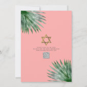 QR Code Tropical Bat Mitzvah Floral Gold Script 招待状 (裏面)