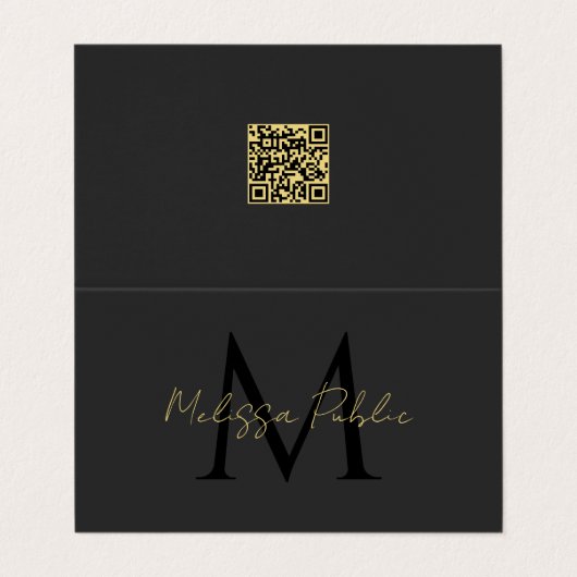 QR Code Typography Gold Text Script Black Folded 名刺 (外部フラット)
