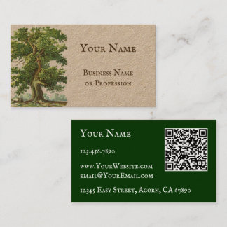 QR Code Vintage Oak Tree Custom Business Cards 名刺