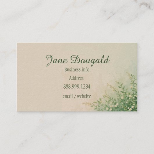 QR Code Watercolor Pastel Botanical Greenery 名刺 (正面)