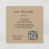 QR Code | Watercolor Pink Flowers Kraft スクエア名刺 (裏面)