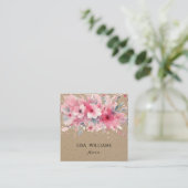 QR Code | Watercolor Pink Flowers Kraft スクエア名刺 (スタンド正面)