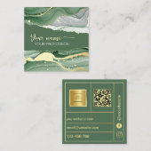 Qr Code Watercolor Sage Green Gold  スクエア名刺 (正面/裏面)