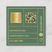 Qr Code Watercolor Sage Green Gold  スクエア名刺 (裏面)