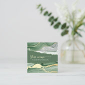 Qr Code Watercolor Sage Green Gold  スクエア名刺 (スタンド正面)