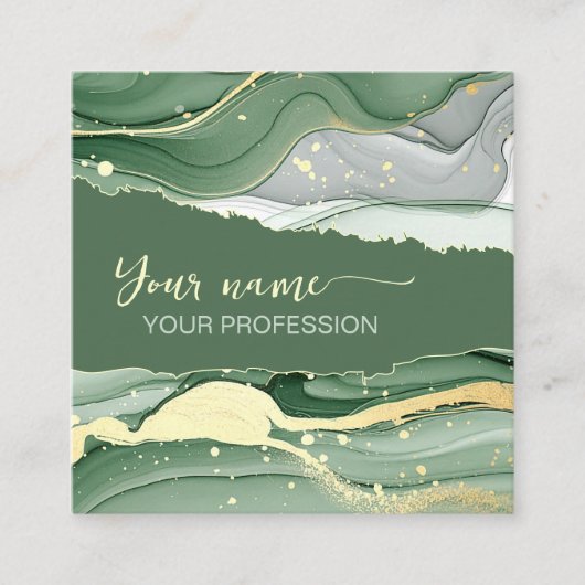 Qr Code Watercolor Sage Green Gold  スクエア名刺 (正面)