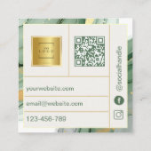Qr Code Watercolor Sage Green Gold  スクエア名刺 (裏面)