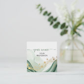 Qr Code Watercolor Sage Green Gold  スクエア名刺 (スタンド正面)