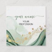 Qr Code Watercolor Sage Green Gold  スクエア名刺 (正面)