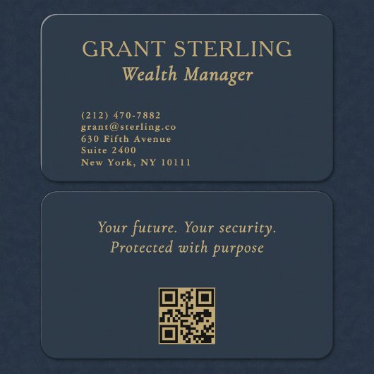QR Code Wealth Manager Navy Blue Gold  名刺