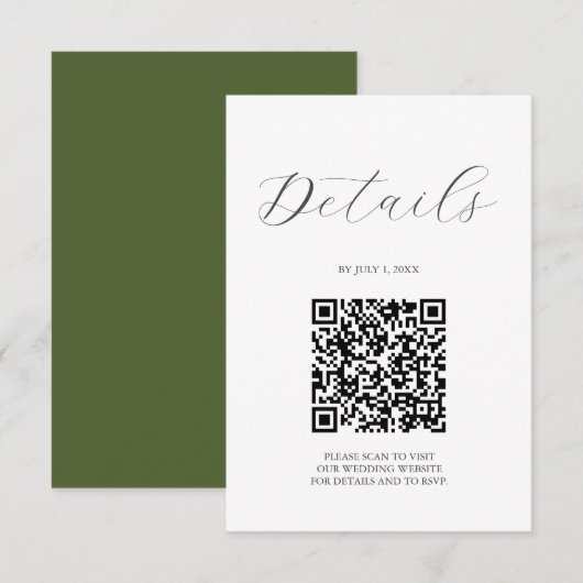 QR code Wedding Details Moss Green 出欠カード (正面/裏面)