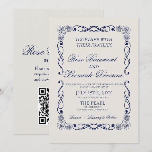 QR Code Wedding Invitation | Elegant Old Money 招待状 (正面/裏面)