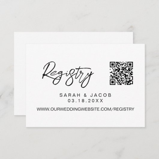 QR code wedding registry Modern script custom エンクロージャーカード (正面/裏面)