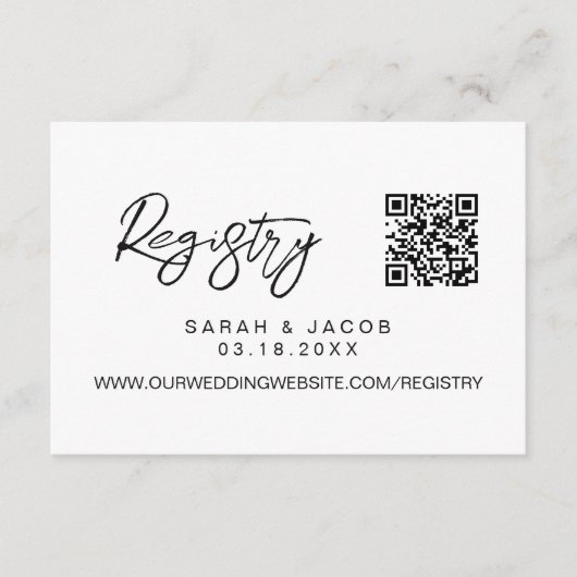 QR code wedding registry Modern script custom エンクロージャーカード (正面)