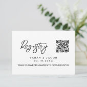 QR code wedding registry Modern script custom エンクロージャーカード (スタンド正面)