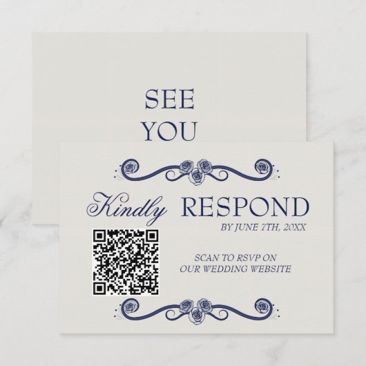 QR Code Wedding RSVP Card | Elegant Boho Old Money (正面/裏面)