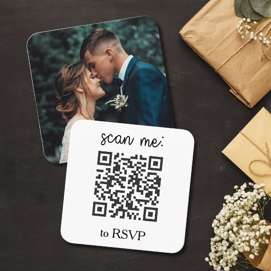 QR Code Wedding RSVP Square Photo エンクロージャーカード
