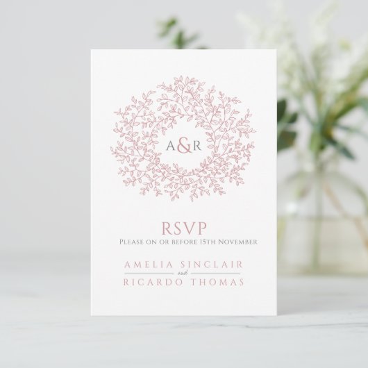 QR code wedding website monogram pink scan reply エンクロージャーカード (スタンド正面)