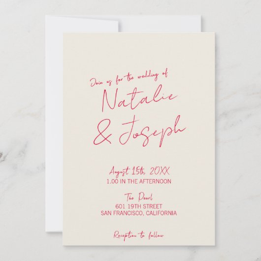 QR Code Whimsical Hand-Written Fun Retro Wedding   招待状 (正面)