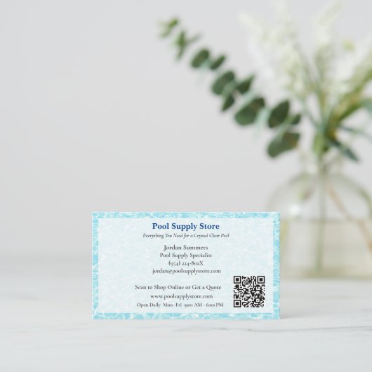 QR Code White Blue Swimming Pool Contractor   名刺 (スタンド正面)